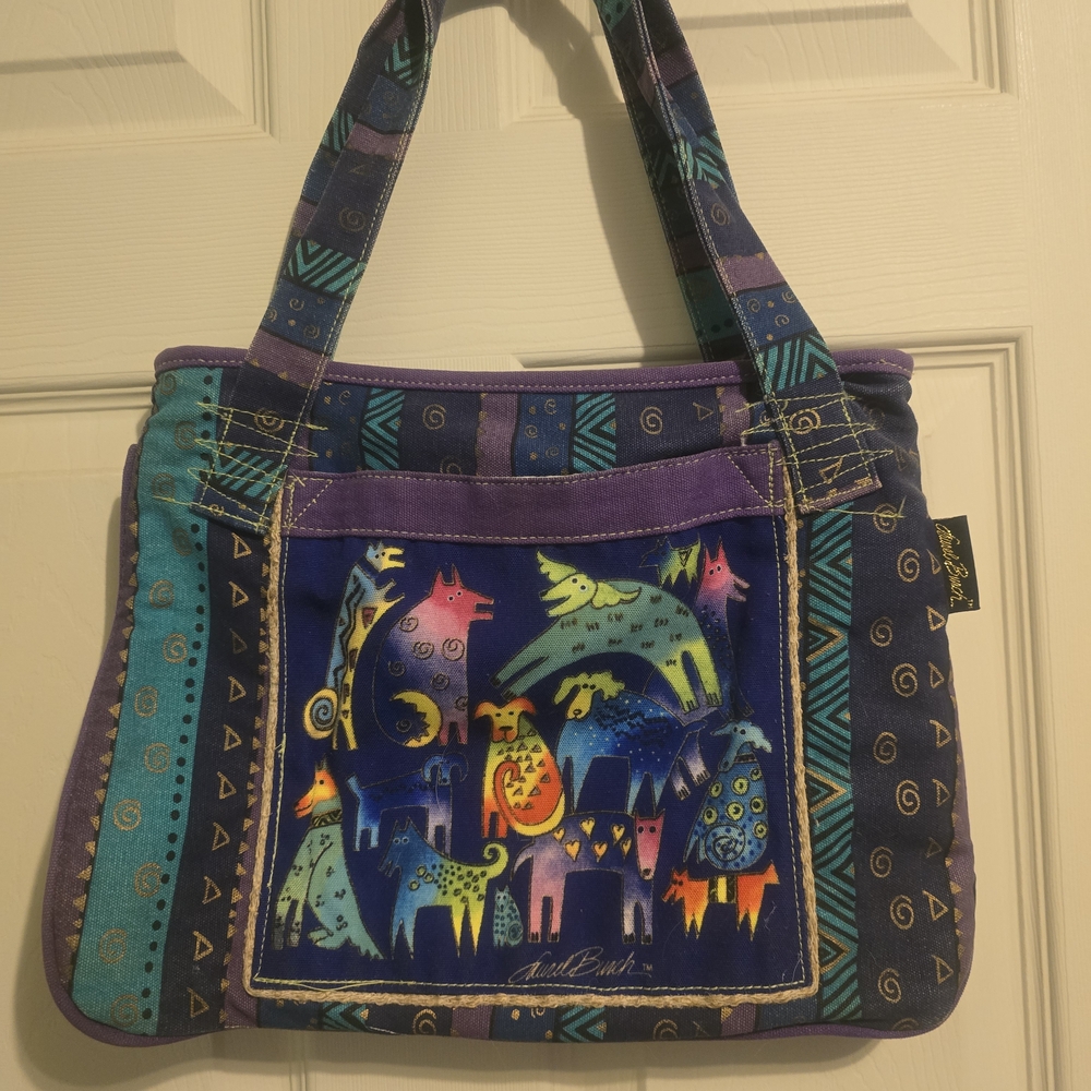 Laurel Burch Multicolor Dog Design Tote Bag